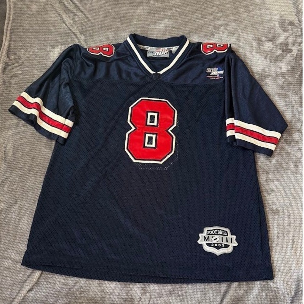 Vintage 212 NYC Athletic Collection Football Jersey Navy Blue Mesh Size XL 2003
